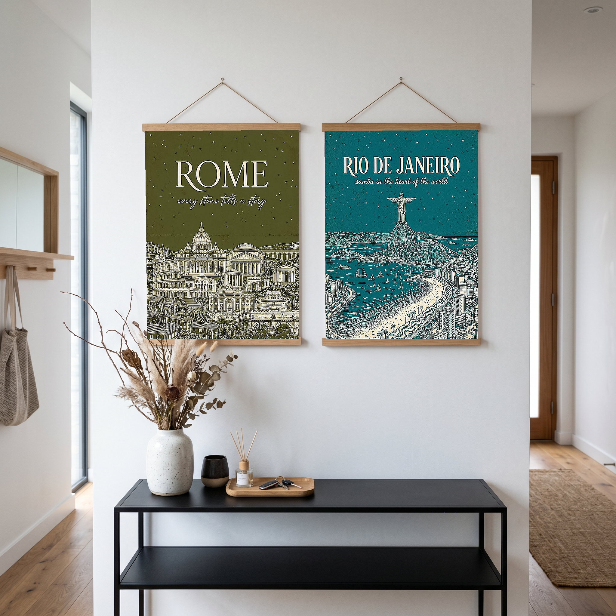 Rome Line Art Print — Olive Green Colosseum Vatican Skyline Wall Art