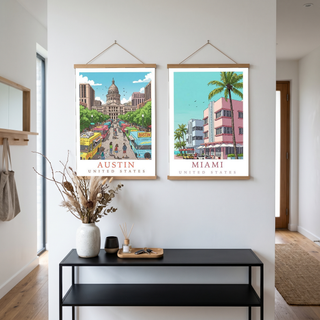 Austin Texas Travel Poster — State Capitol Food Truck Congress Print