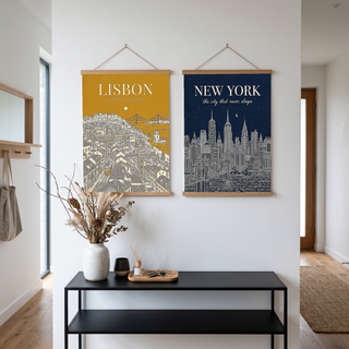 Lisbon Line Art Print — Mustard Yellow Tram Belém Tower Skyline Wall Art