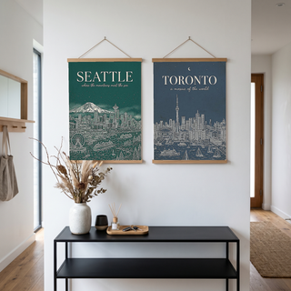 Seattle Line Art Travel Poster — Mount Rainier Cityscape Pacific Northwest Print