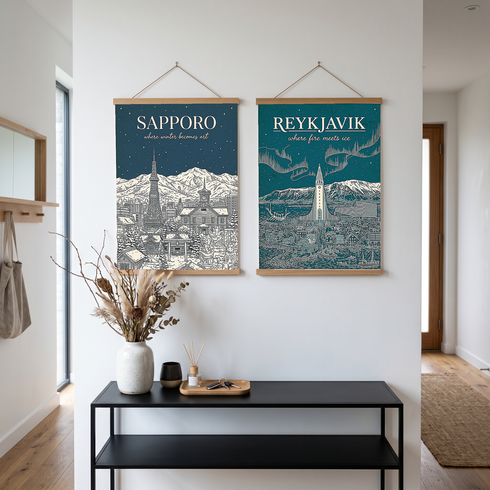 Sapporo Line Art Print — Steel Blue Snow Festival TV Tower Wall Art