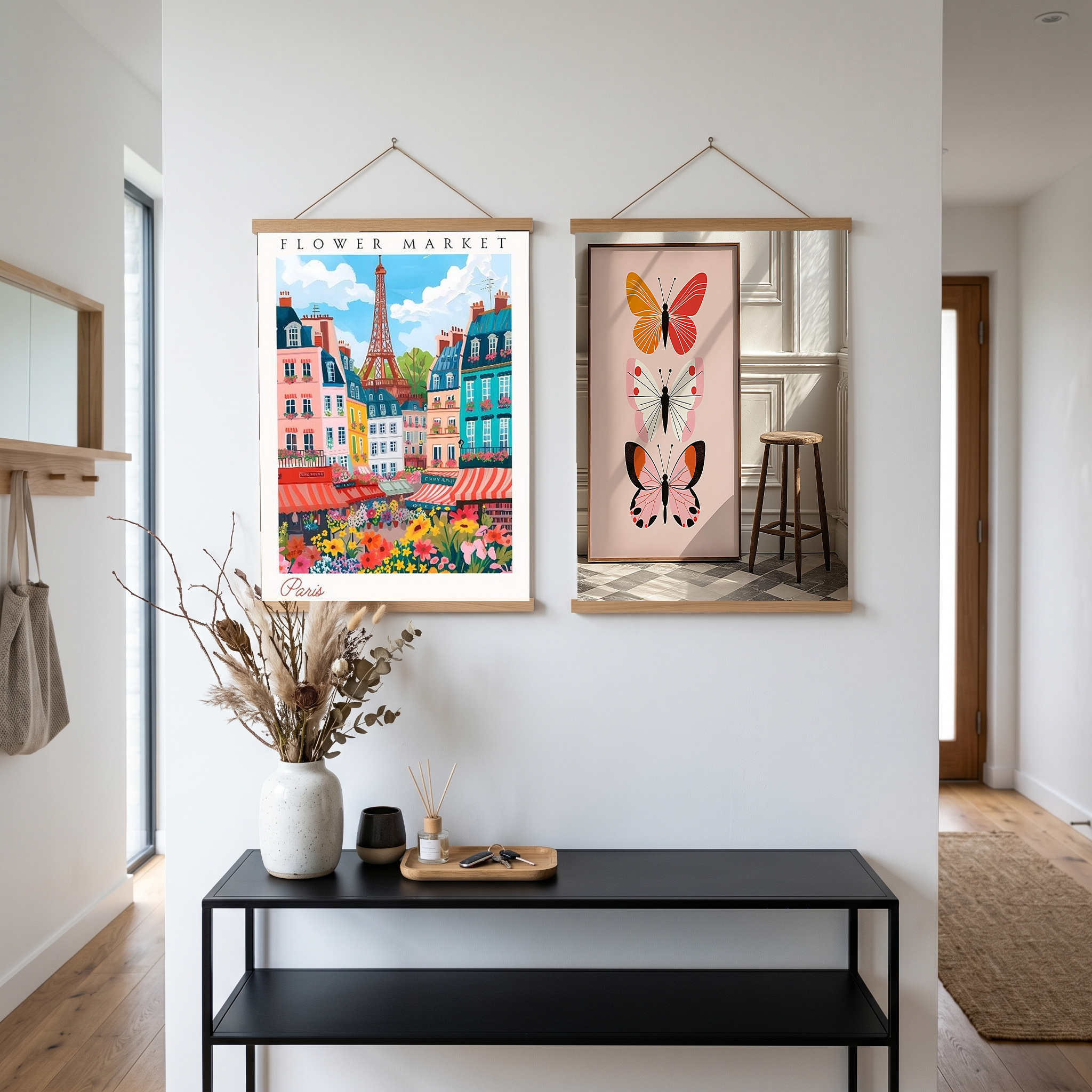 Paris Flower Market Print — Eiffel Tower Cityscape French Botanical Art