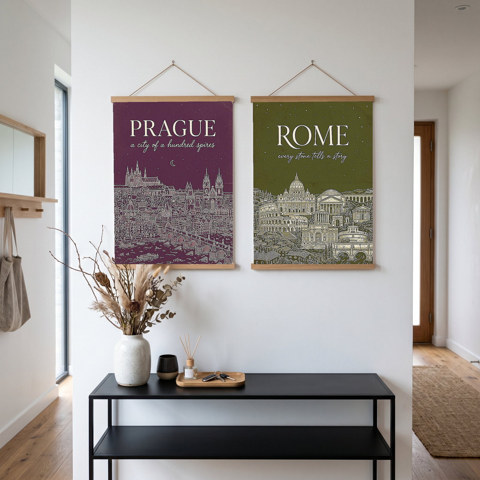 Prague Line Art Print — Plum Castle Charles Bridge Skyline Wall Art