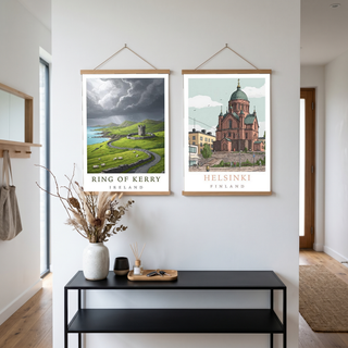 Ring of Kerry Ireland Travel Poster — Coastal Castle Sheep Stone Wall Print