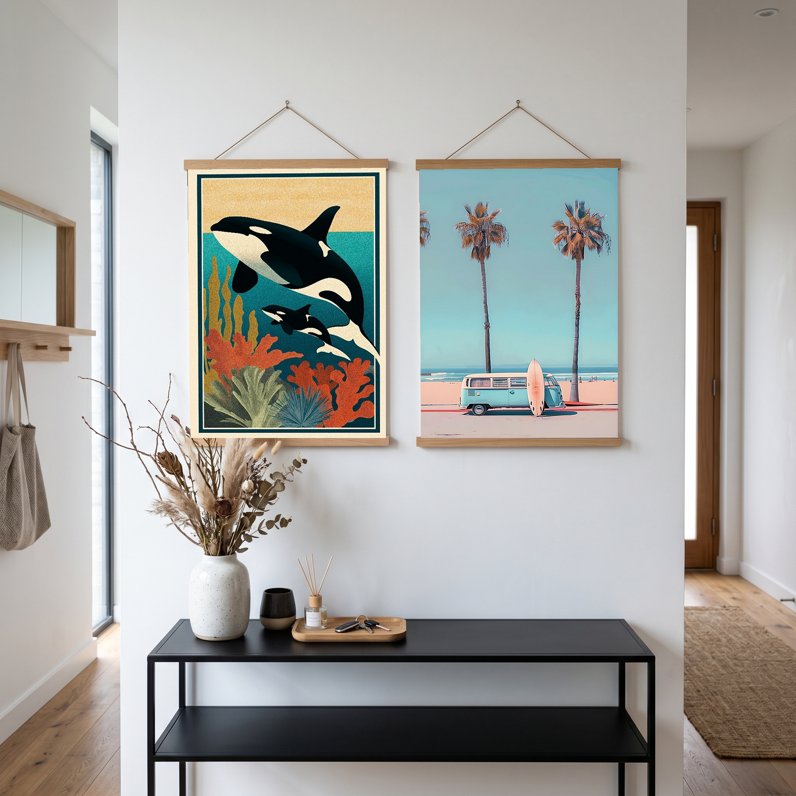 Orca Mother & Calf Ocean Reef Poster - Coastal Wildlife Wall Art