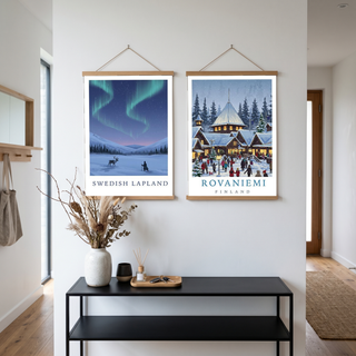 Swedish Lapland Travel Poster — Northern Lights Reindeer Sami Print