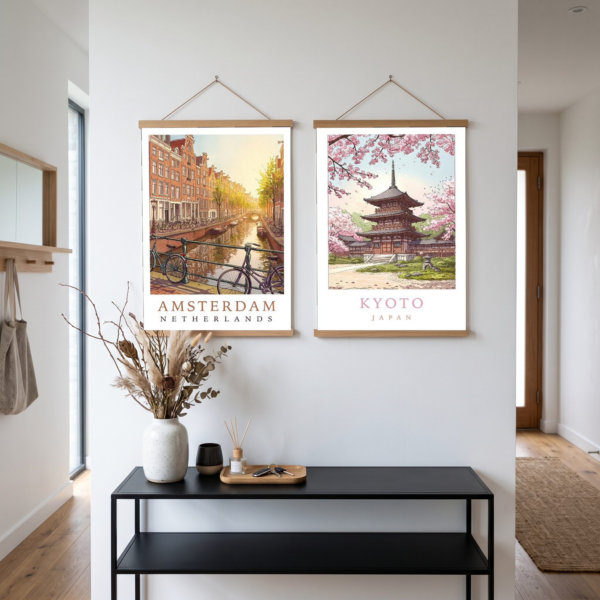 Amsterdam Netherlands Travel Poster — Canal House Bicycle Print