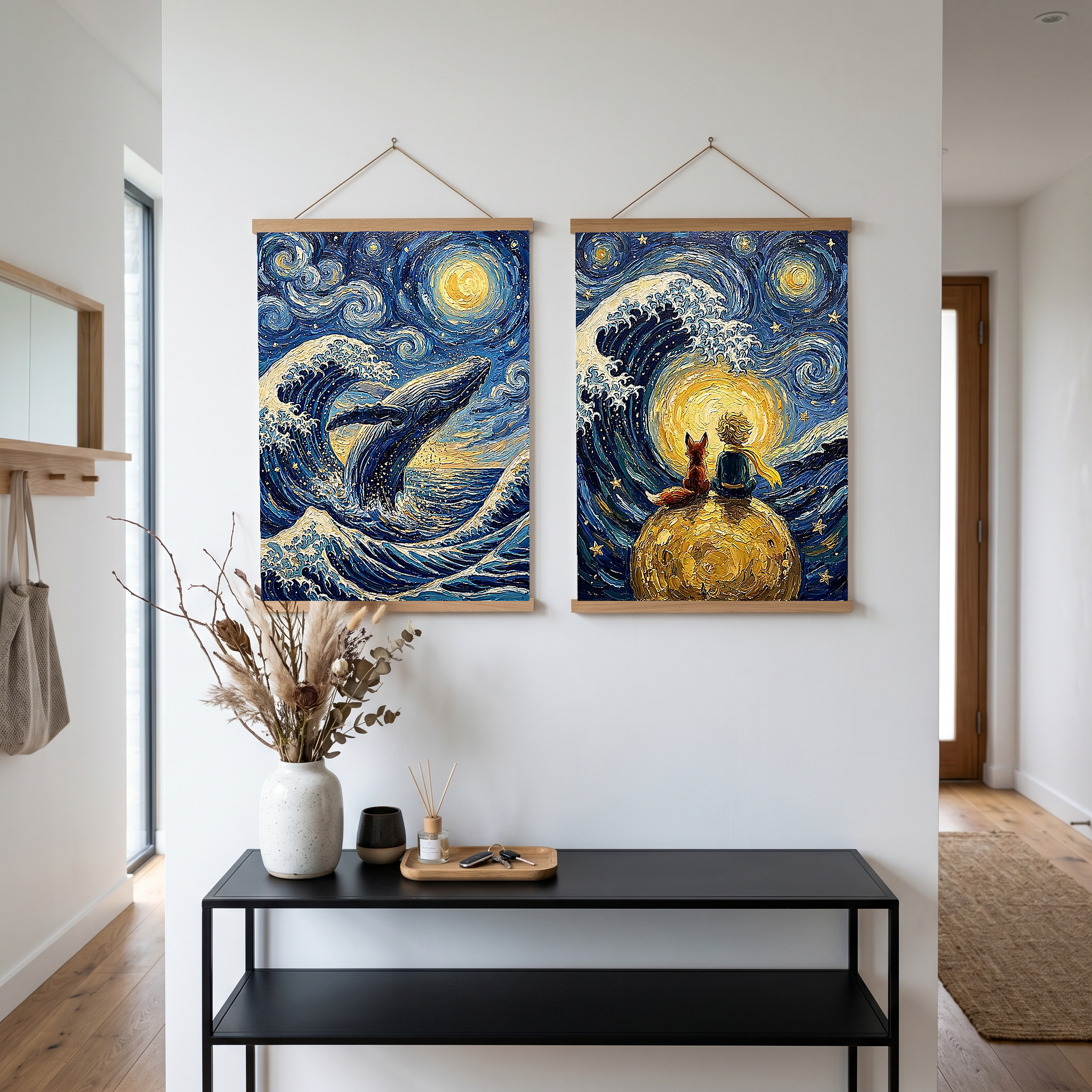 Breaching Whale Starry Night Print — Van Gogh-Style Ocean Humpback Wall Art