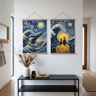 Breaching Whale Starry Night Print — Van Gogh-Style Ocean Humpback Wall Art