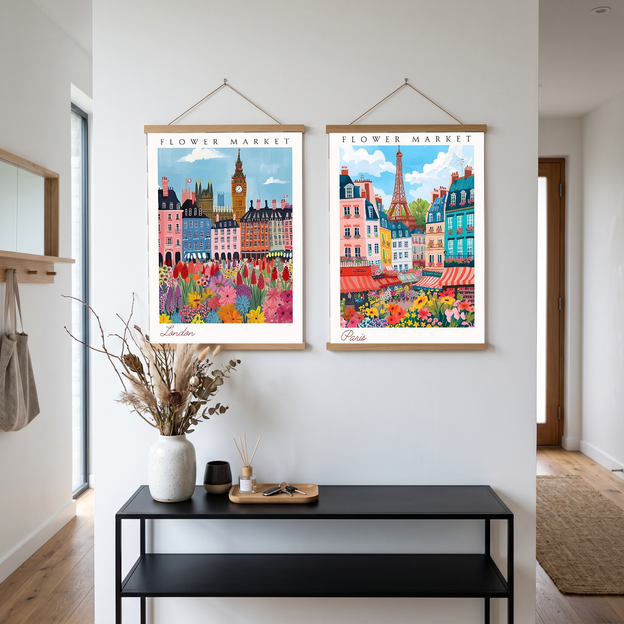 London Flower Market Print — Big Ben Cityscape British Botanical Art