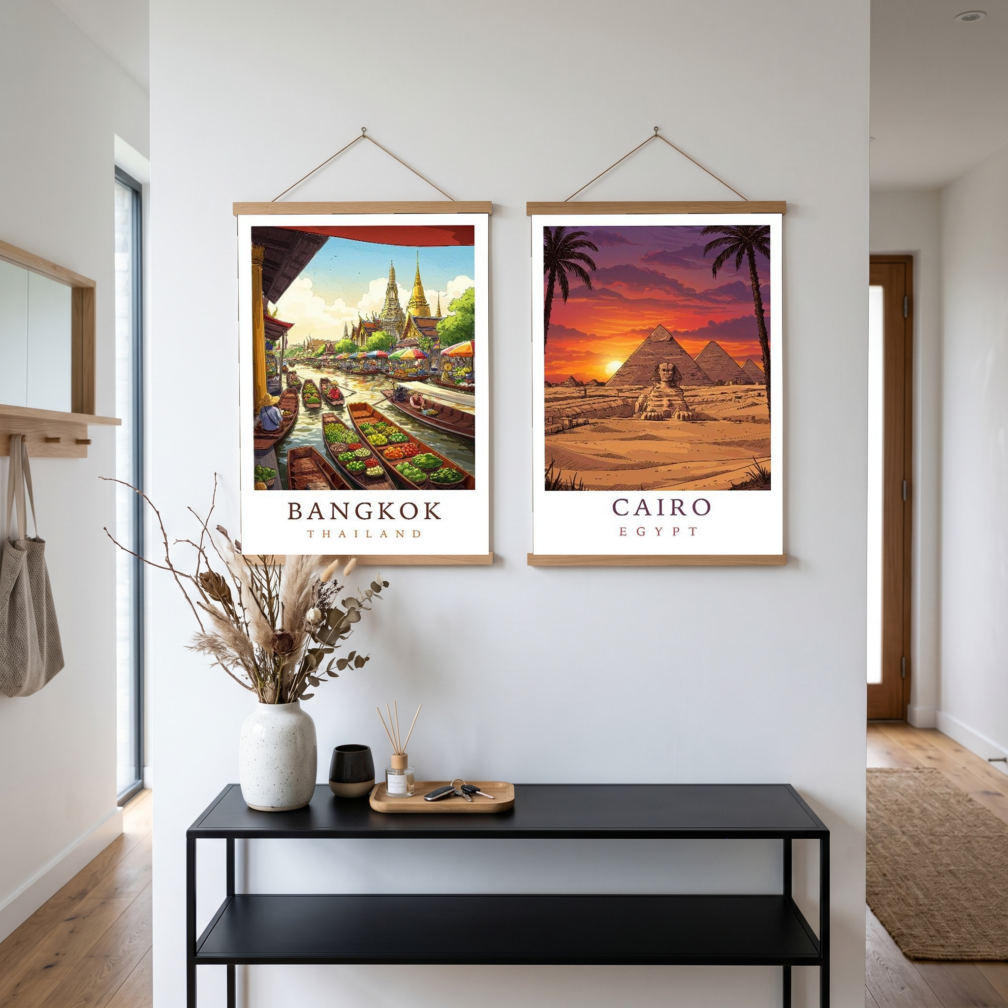 Bangkok Thailand Travel Poster — Floating Market Wat Arun Print