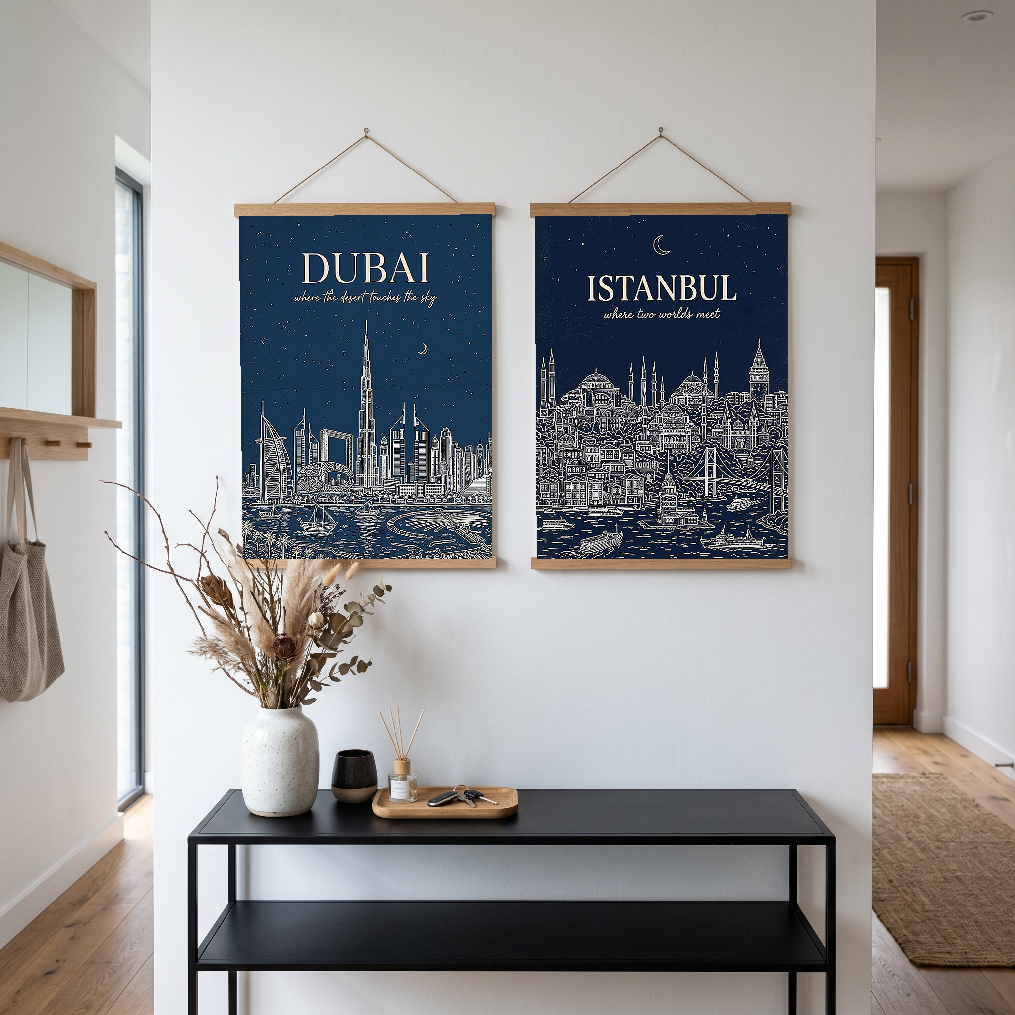 Dubai Line Art Print — Navy Burj Khalifa Skyline Wall Art