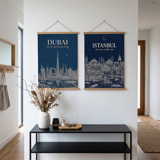 Dubai Line Art Print — Navy Burj Khalifa Skyline Wall Art