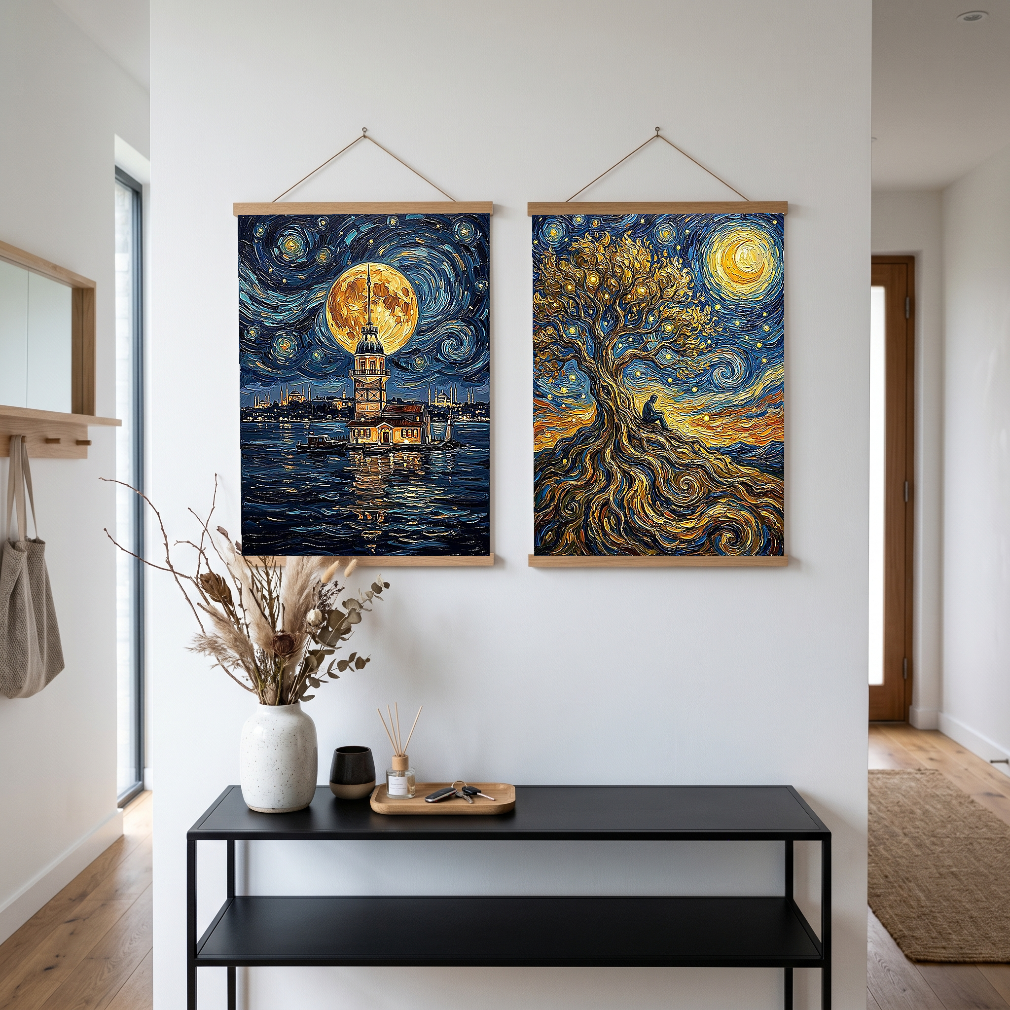 Maiden Tower Istanbul Full Moon Print — Van Gogh-Style Skyline Wall Art