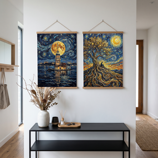 Maiden Tower Istanbul Full Moon Print — Van Gogh-Style Skyline Wall Art