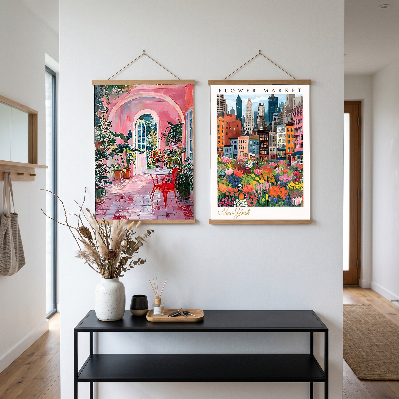 Pink Botanical Archway Painting — Lush Indoor Garden Conservatory Poster