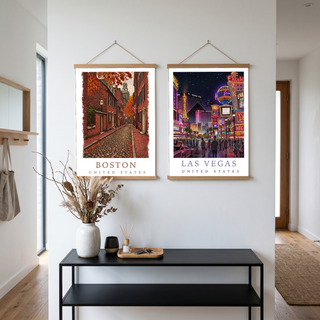 Boston USA Travel Poster — Acorn Street Beacon Hill Fall Foliage Print