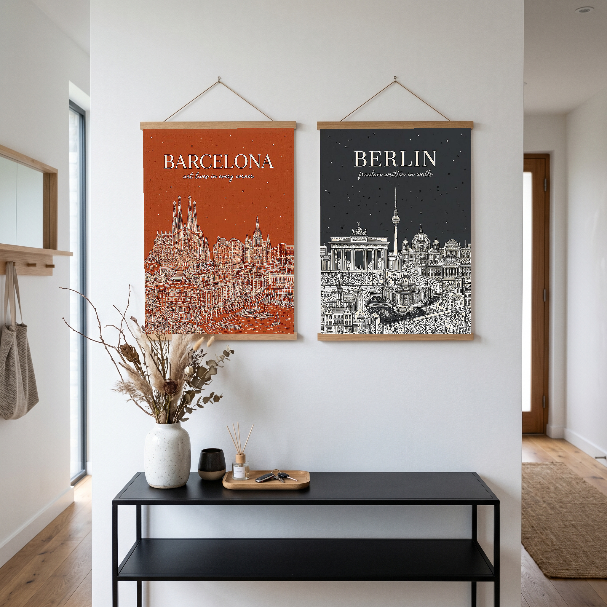 Barcelona Line Art Print — Burnt Orange Sagrada Familia Skyline Wall Art