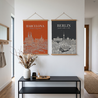Barcelona Line Art Print — Burnt Orange Sagrada Familia Skyline Wall Art