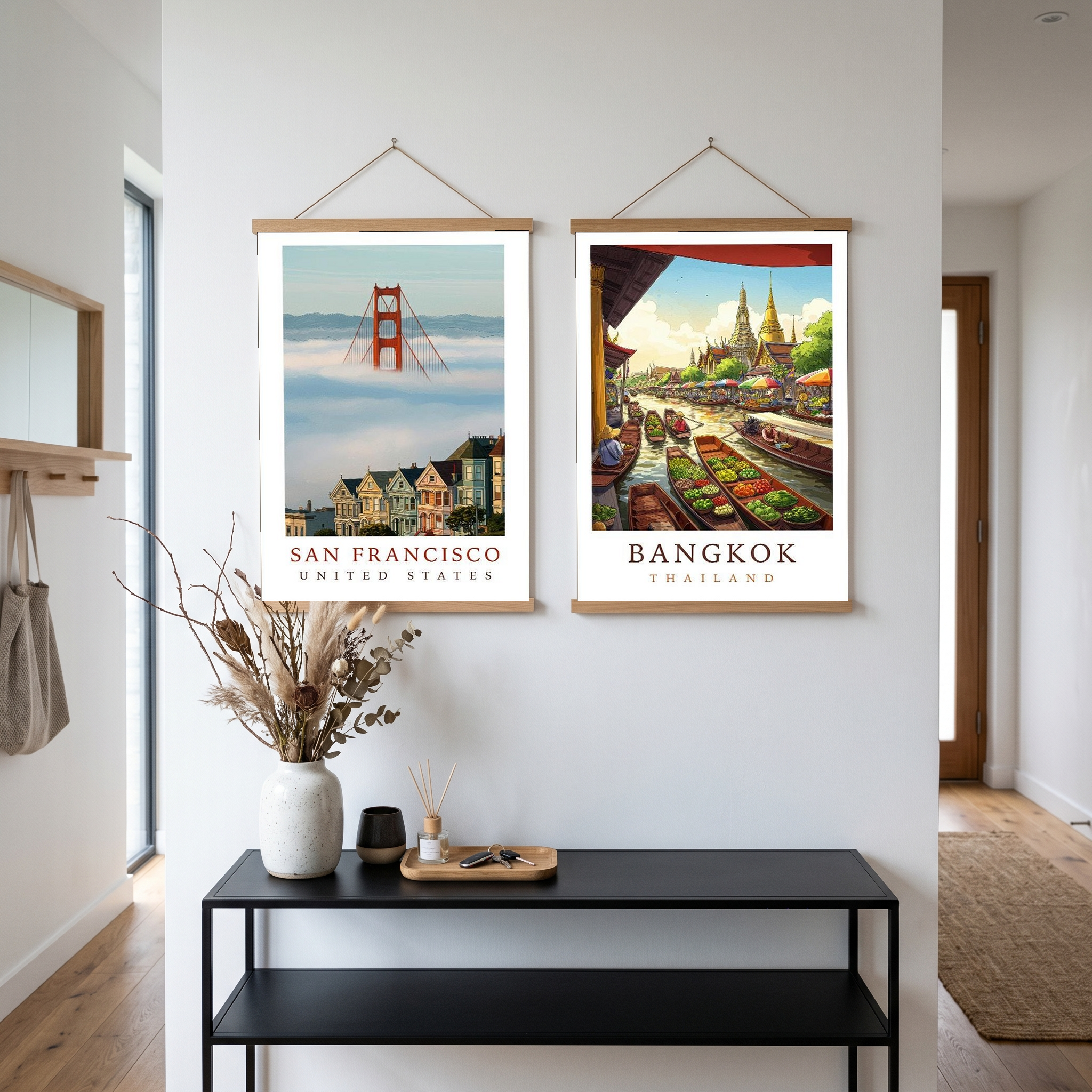 San Francisco Travel Poster — Golden Gate Bridge Painted Ladies Print