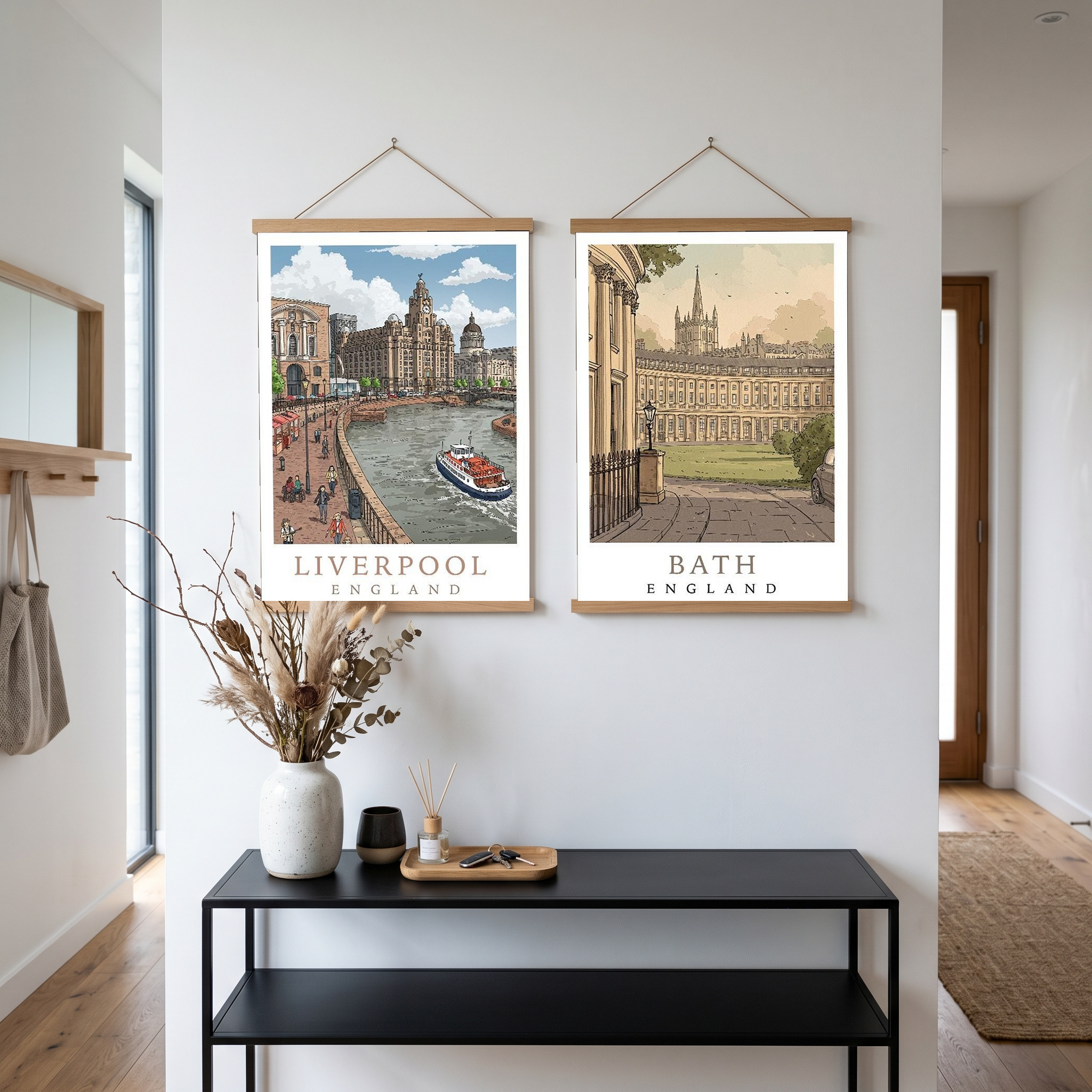 Liverpool England Travel Poster — Pier Head Liver Building Waterfront Print