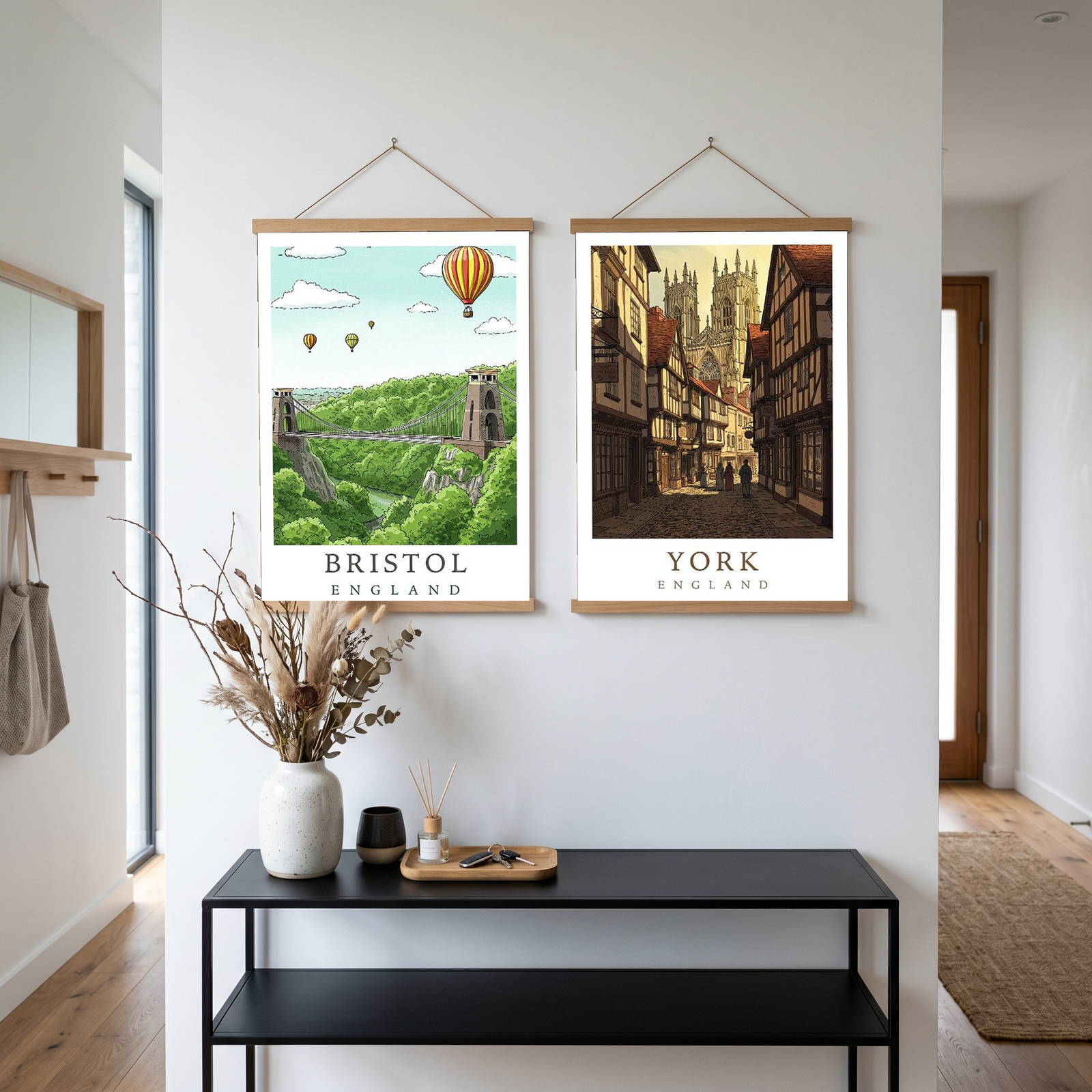 Bristol England Travel Poster — Clifton Bridge Hot Air Balloon Print
