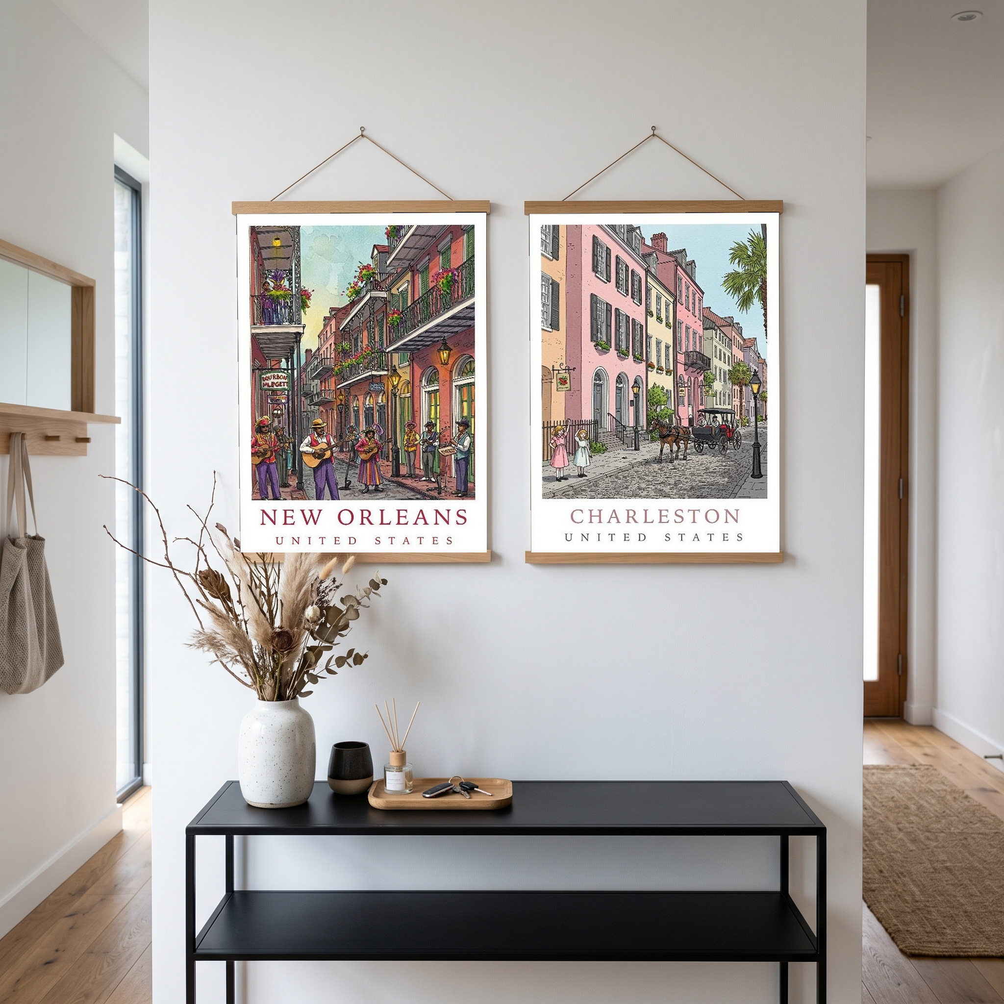 New Orleans Travel Poster — French Quarter Jazz Buskers Street Print