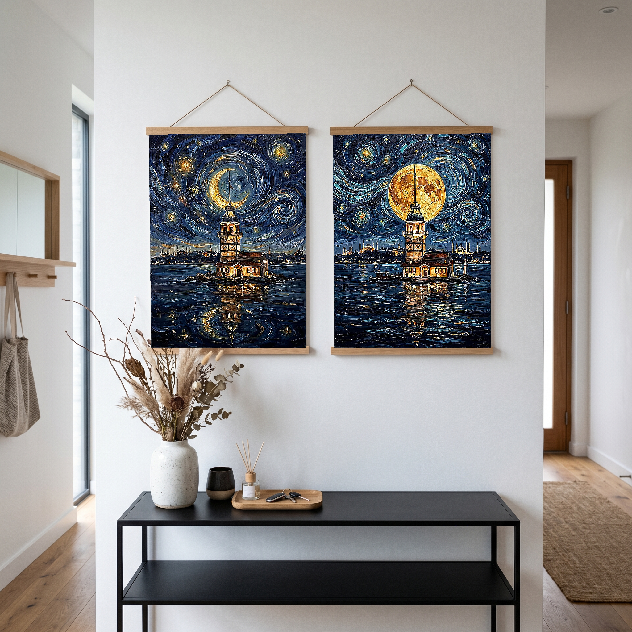 Maiden Tower Istanbul Crescent Moon Print — Van Gogh-Style Bosphorus Wall Art