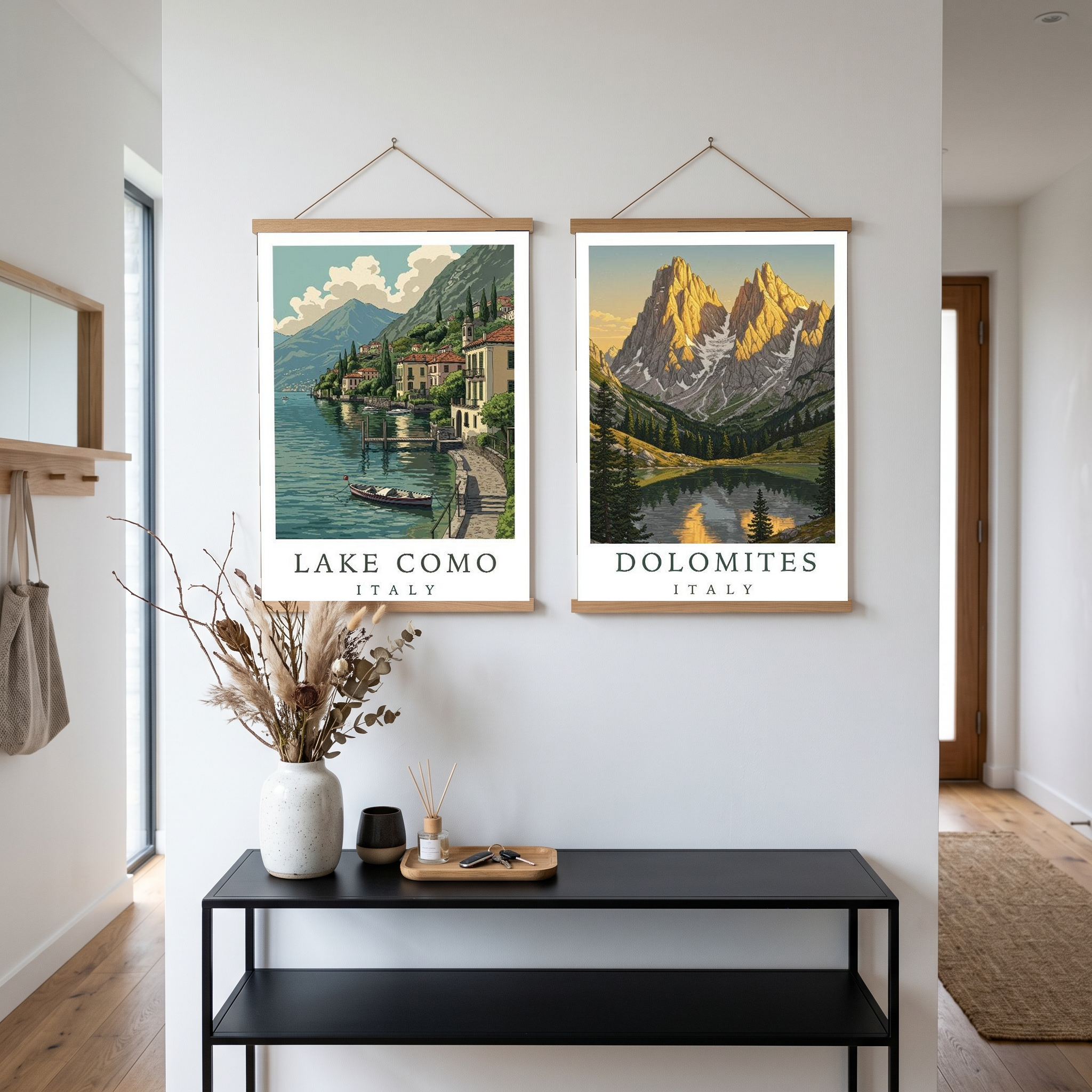 Lake Como Italy Travel Poster — Lakeside Village Boat Landscape Print