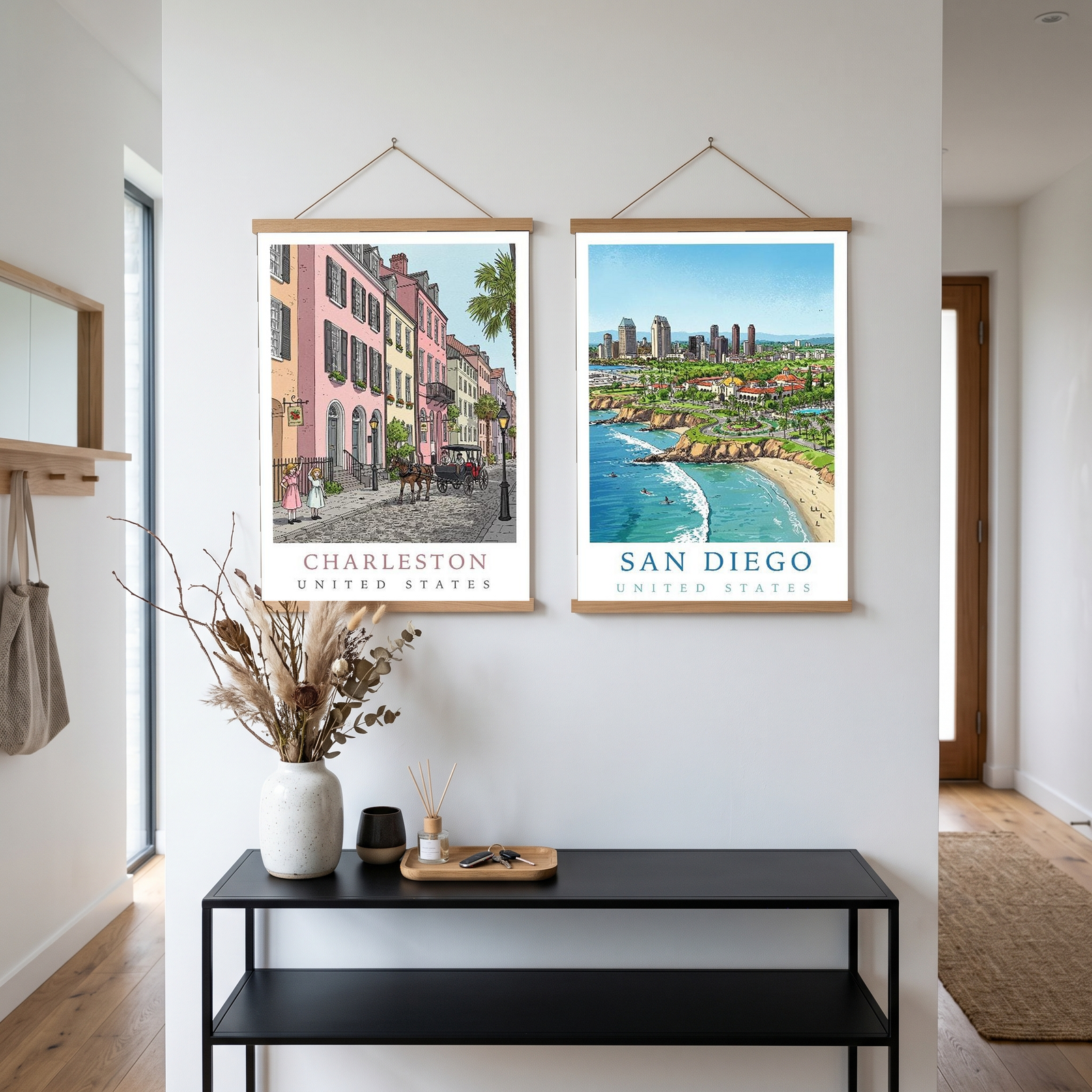 Charleston SC Travel Poster — Rainbow Row Carriage Ride Pastel Print