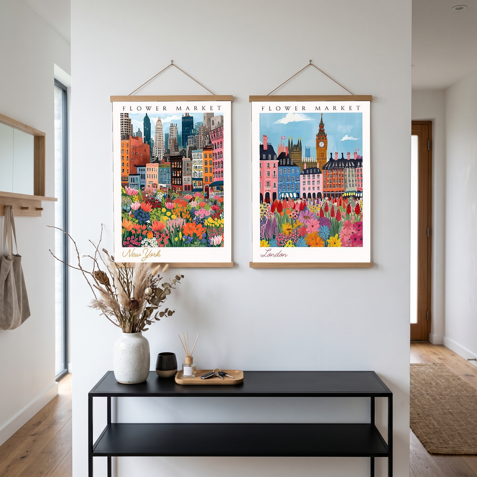 New York Flower Market Print — NYC Skyline Cityscape Botanical Art