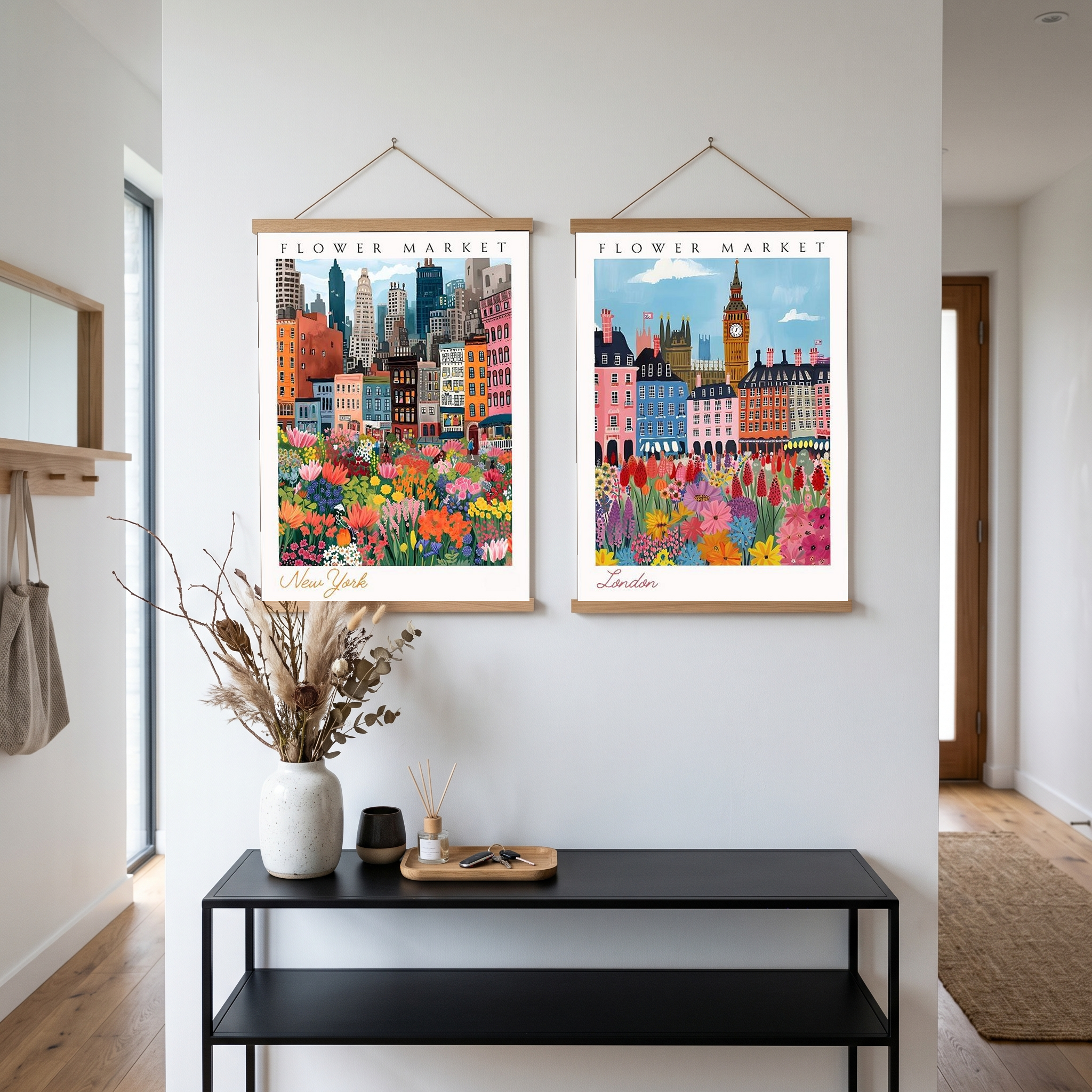 New York Flower Market Print — NYC Skyline Cityscape Botanical Art
