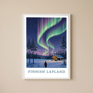 Finnish Lapland — Northern Lights Cabin Winter Wall Art Print