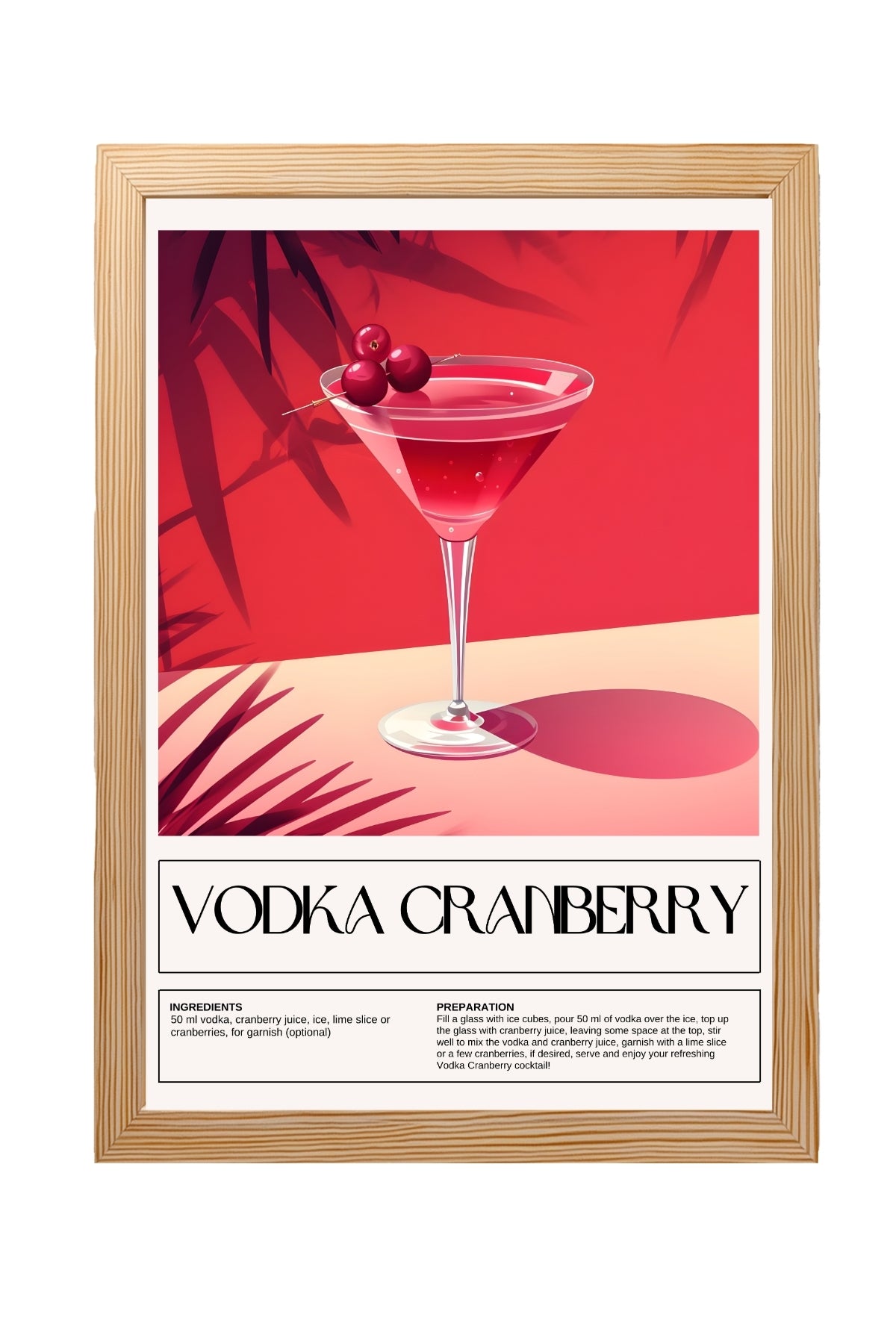 Vodka Cranberry Wall Art Print — Classic Pink Cocktail Poster
