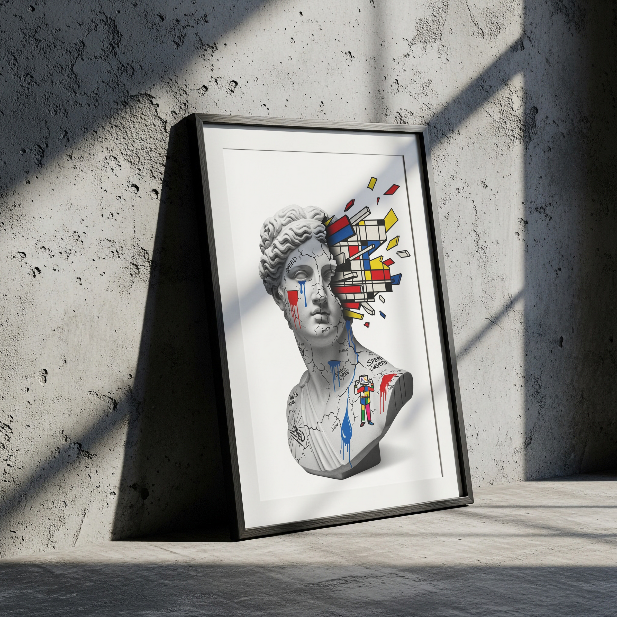 Mondrian Explosion — Surreal Venus Bust Wall Art Print