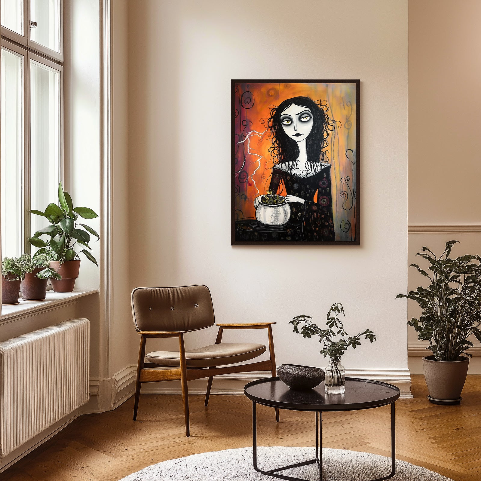 Gothic Gardener Wall Art Print — Dark Botanical Portrait Poster