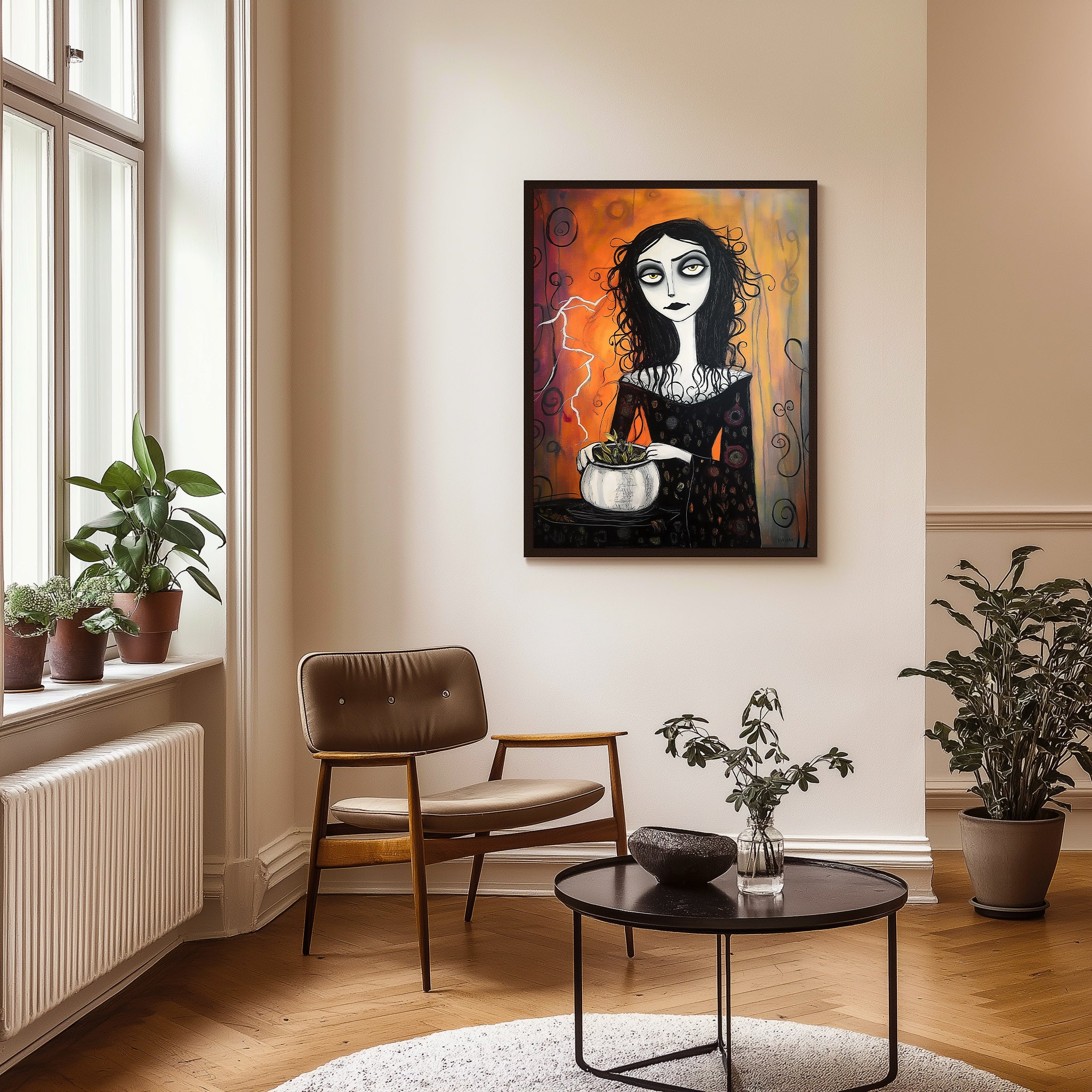 Gothic Gardener Wall Art Print — Dark Botanical Portrait Poster