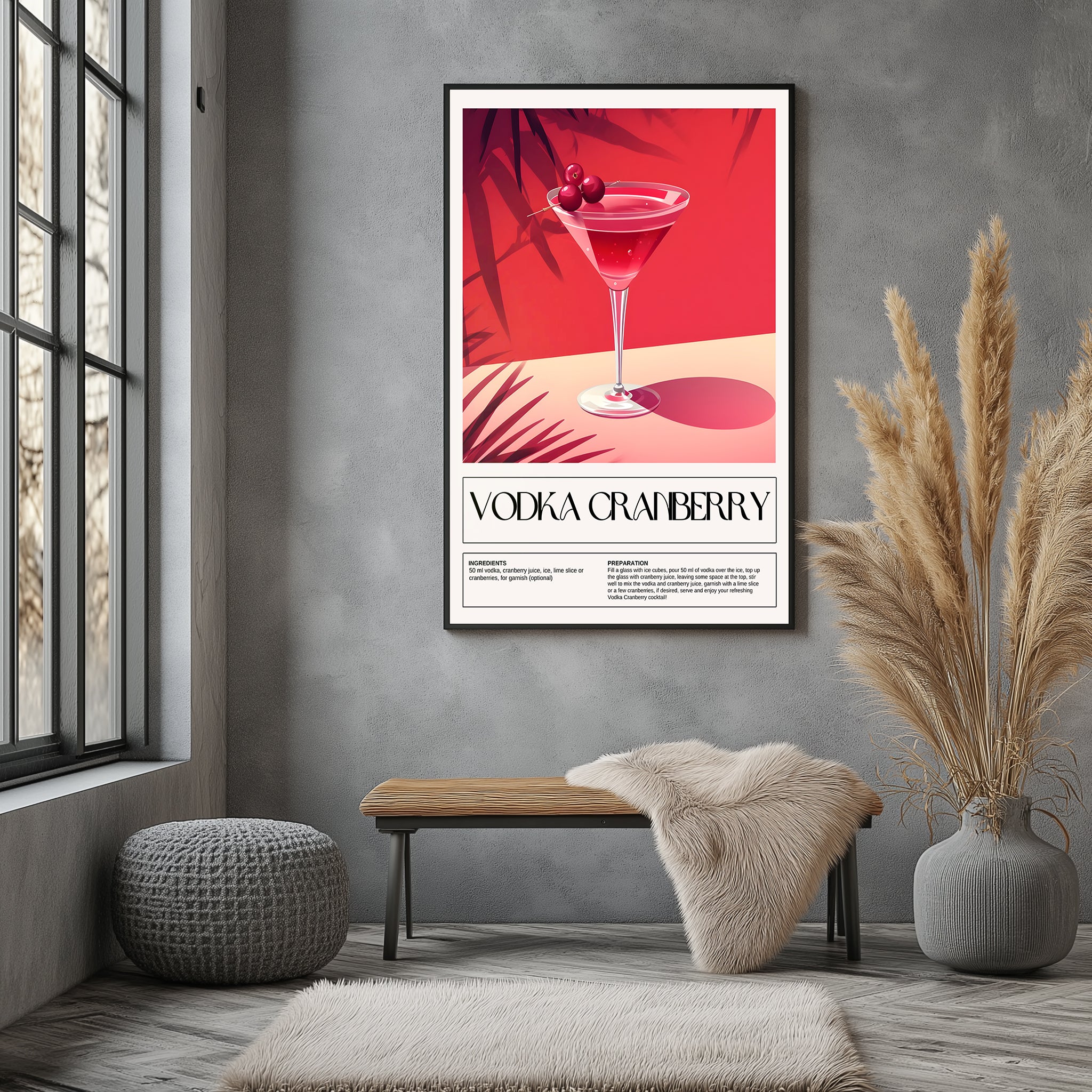 Vodka Cranberry Wall Art Print — Classic Pink Cocktail Poster