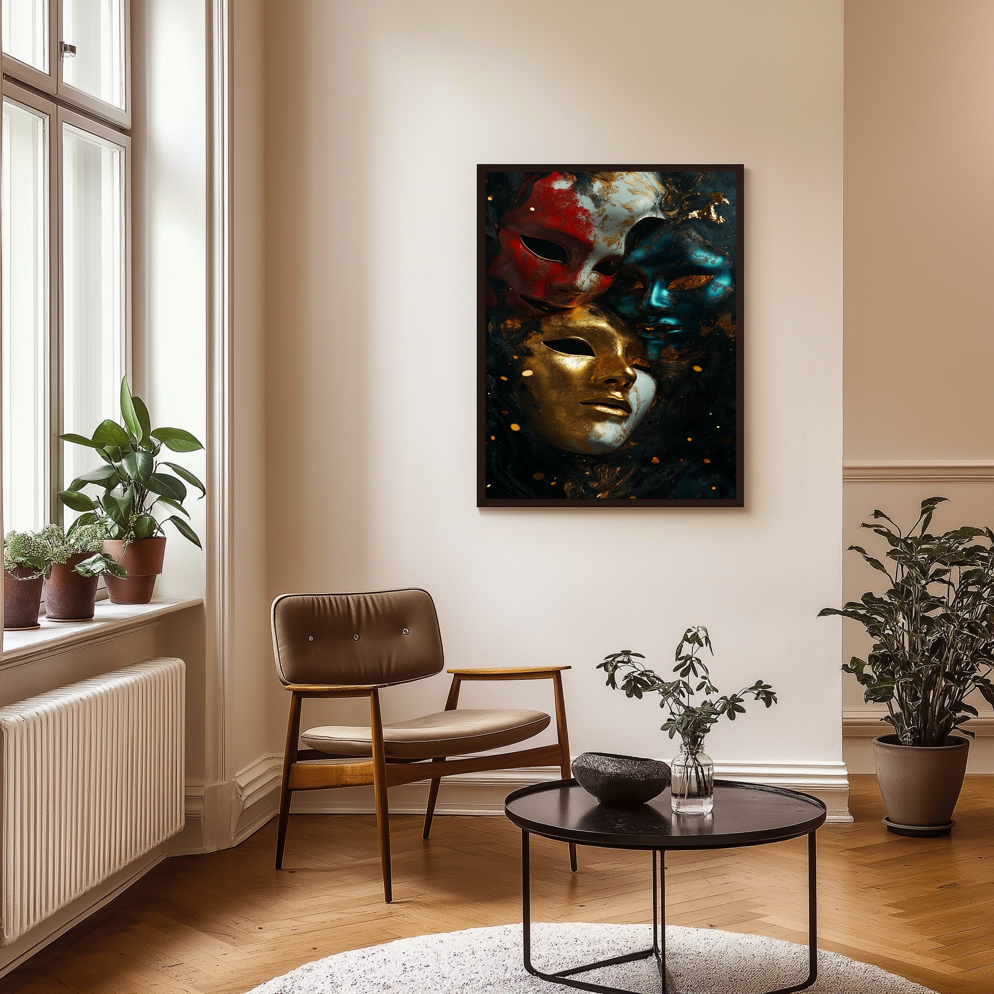 Chromatic Masks Wall Art Print — Mystical Three Masks Poster