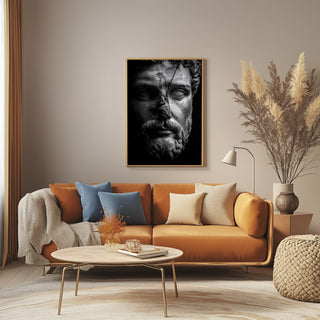 Stone Guardian Wall Art Print — Ancient Sculpted Face Poster