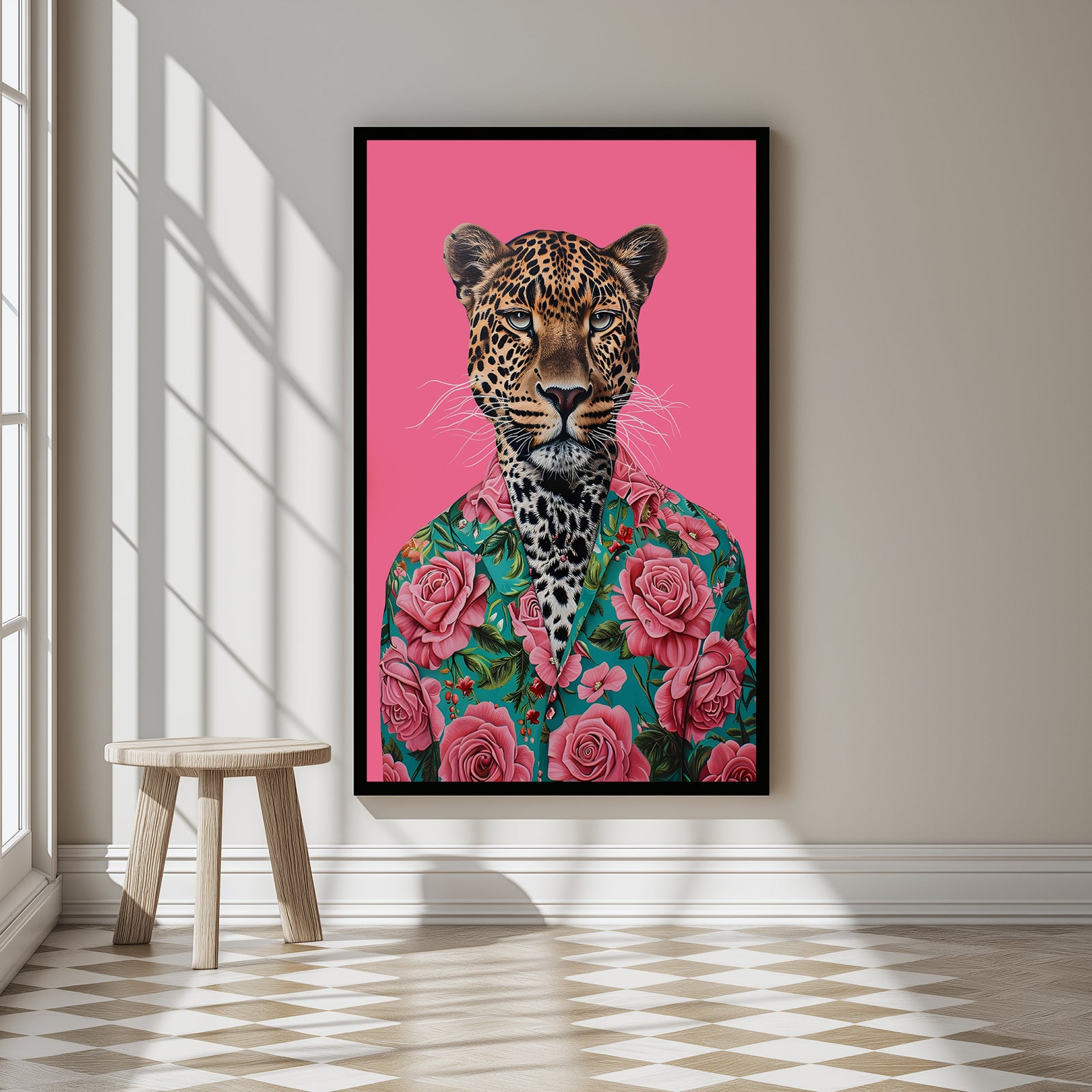 Floral Leopard Wall Art Print — Botanical Animal Poster