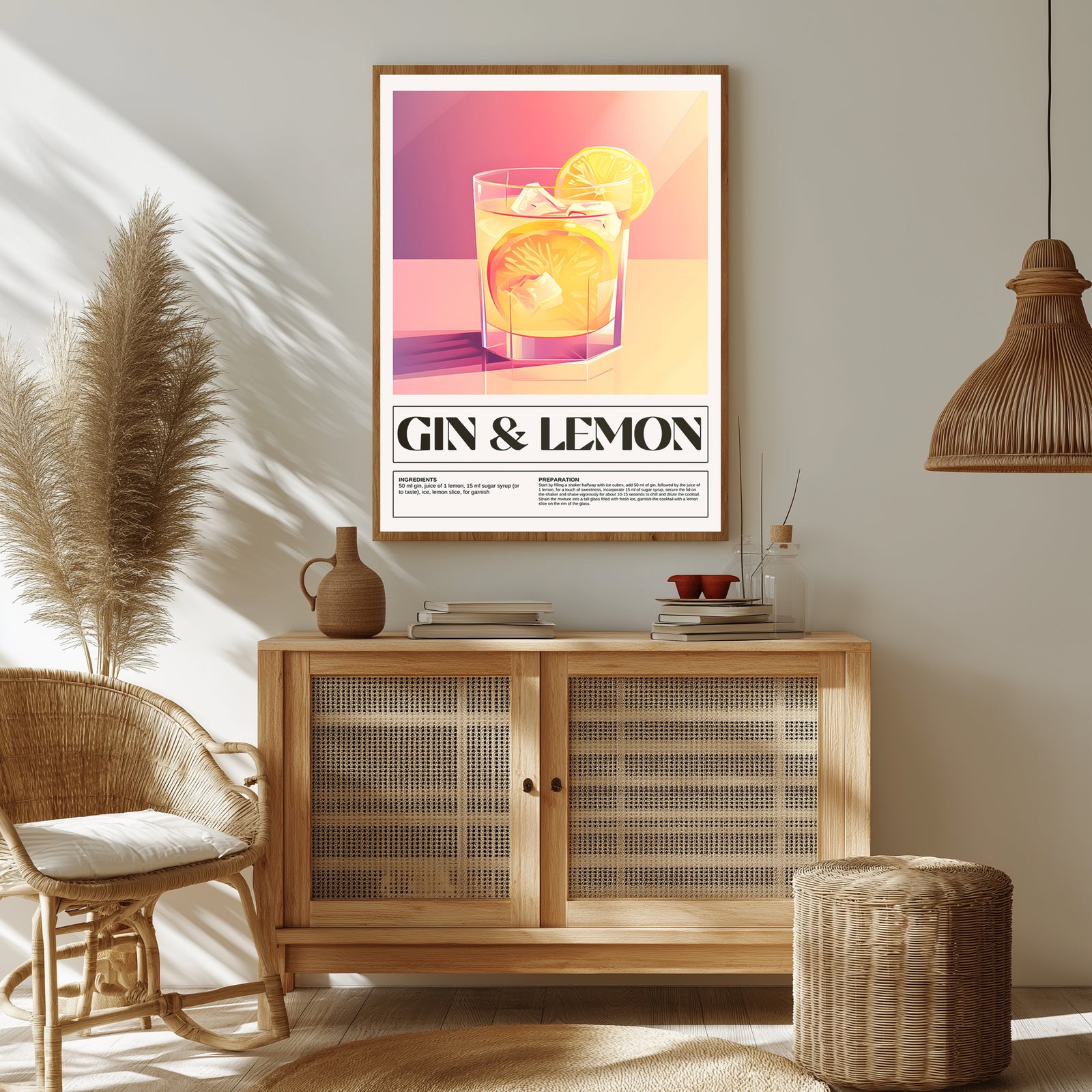 Gin & Lemon Wall Art Print — Classic Cocktail Poster