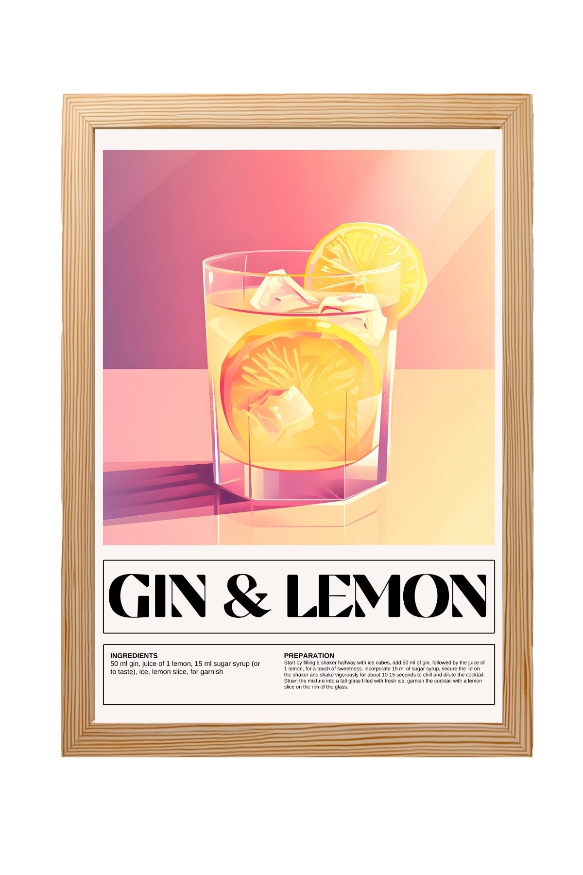 Gin & Lemon Wall Art Print — Classic Cocktail Poster