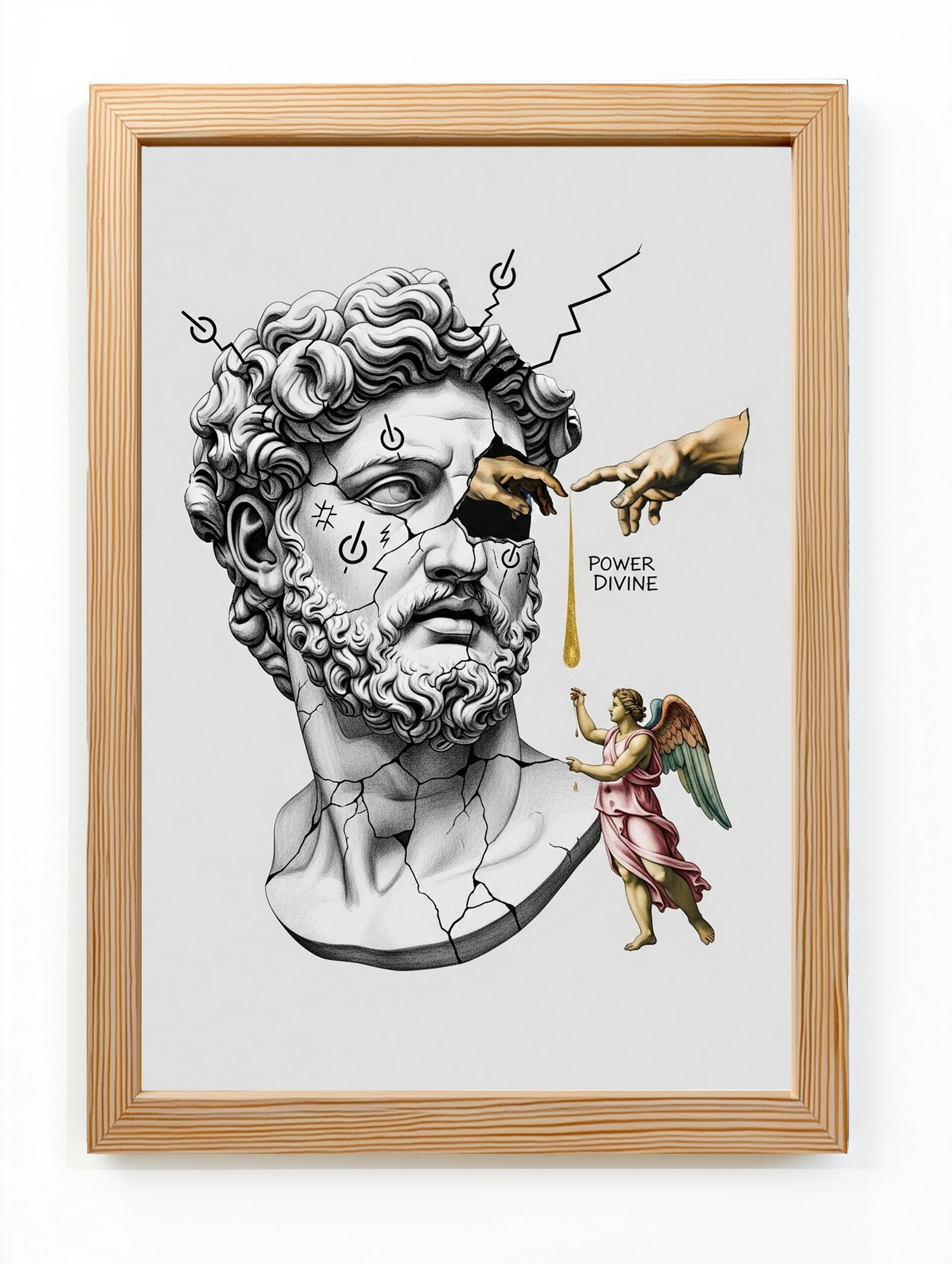 Power Divine — Zeus Meets Michelangelo's Creation of Adam Wall Art Print