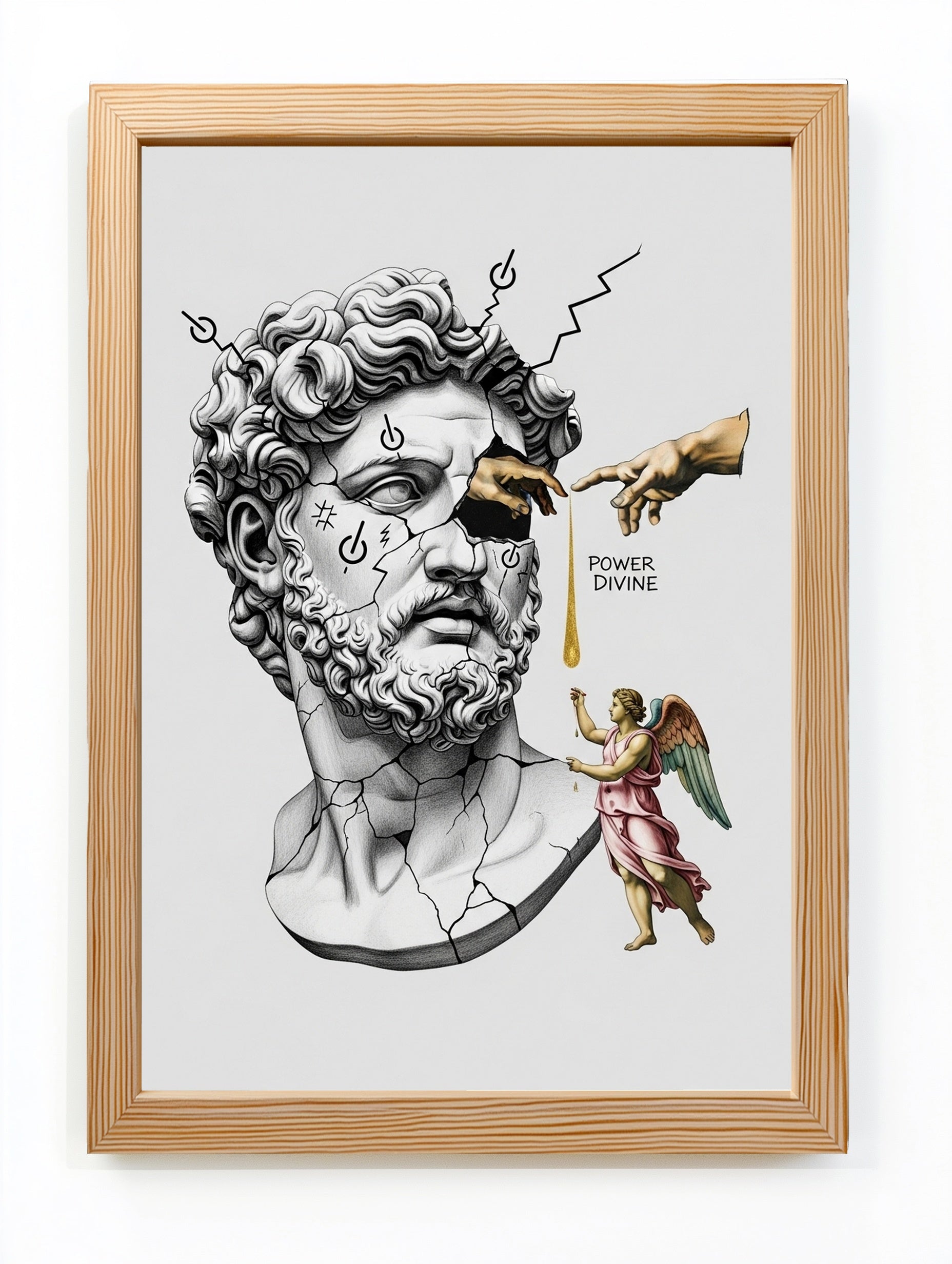 Power Divine — Zeus Meets Michelangelo's Creation of Adam Wall Art Print