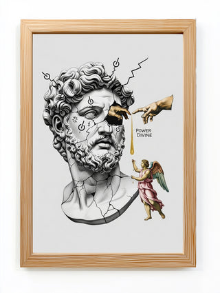 Power Divine — Zeus Meets Michelangelo's Creation of Adam Wall Art Print