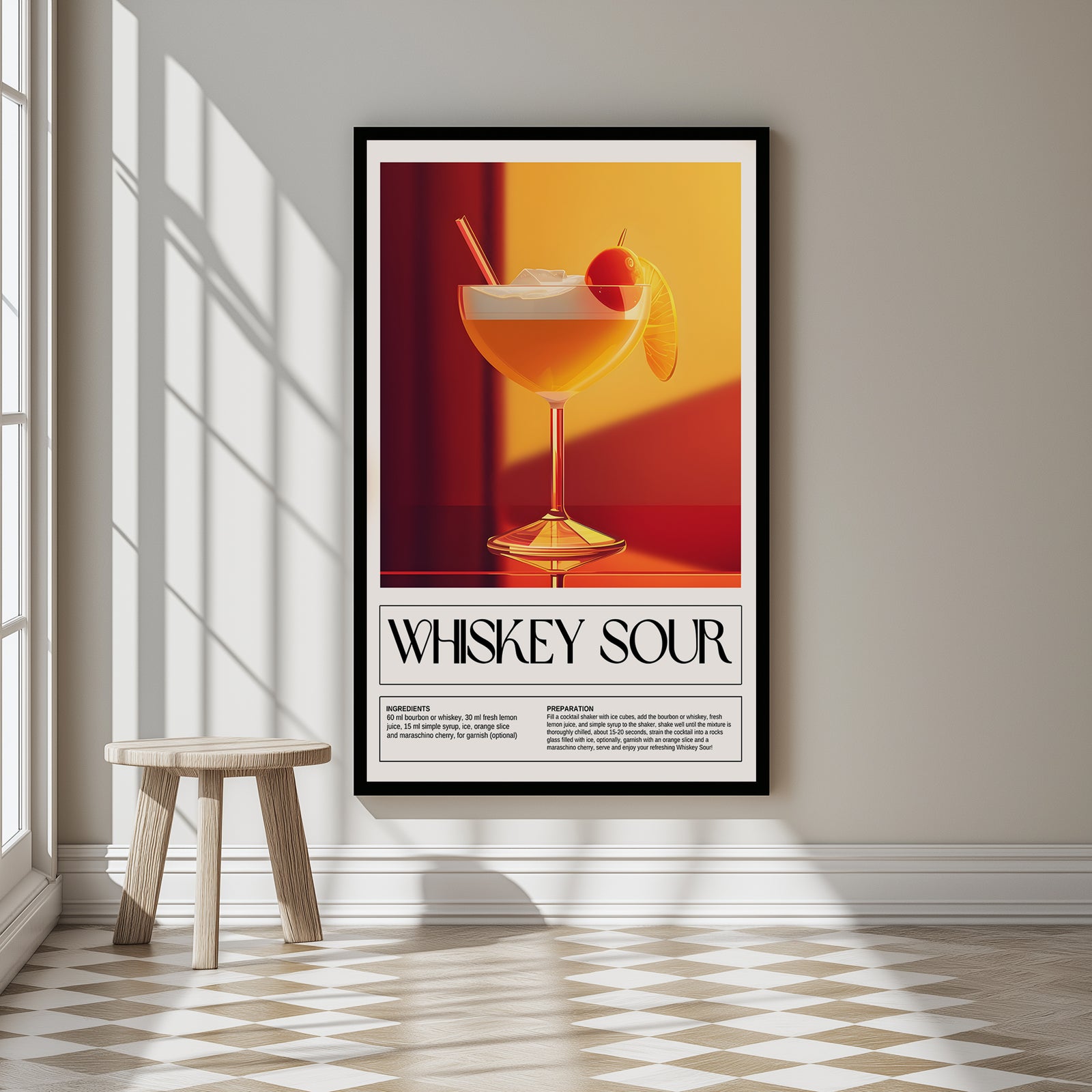 Whiskey Sour Wall Art Print — Classic Bourbon Cocktail Poster