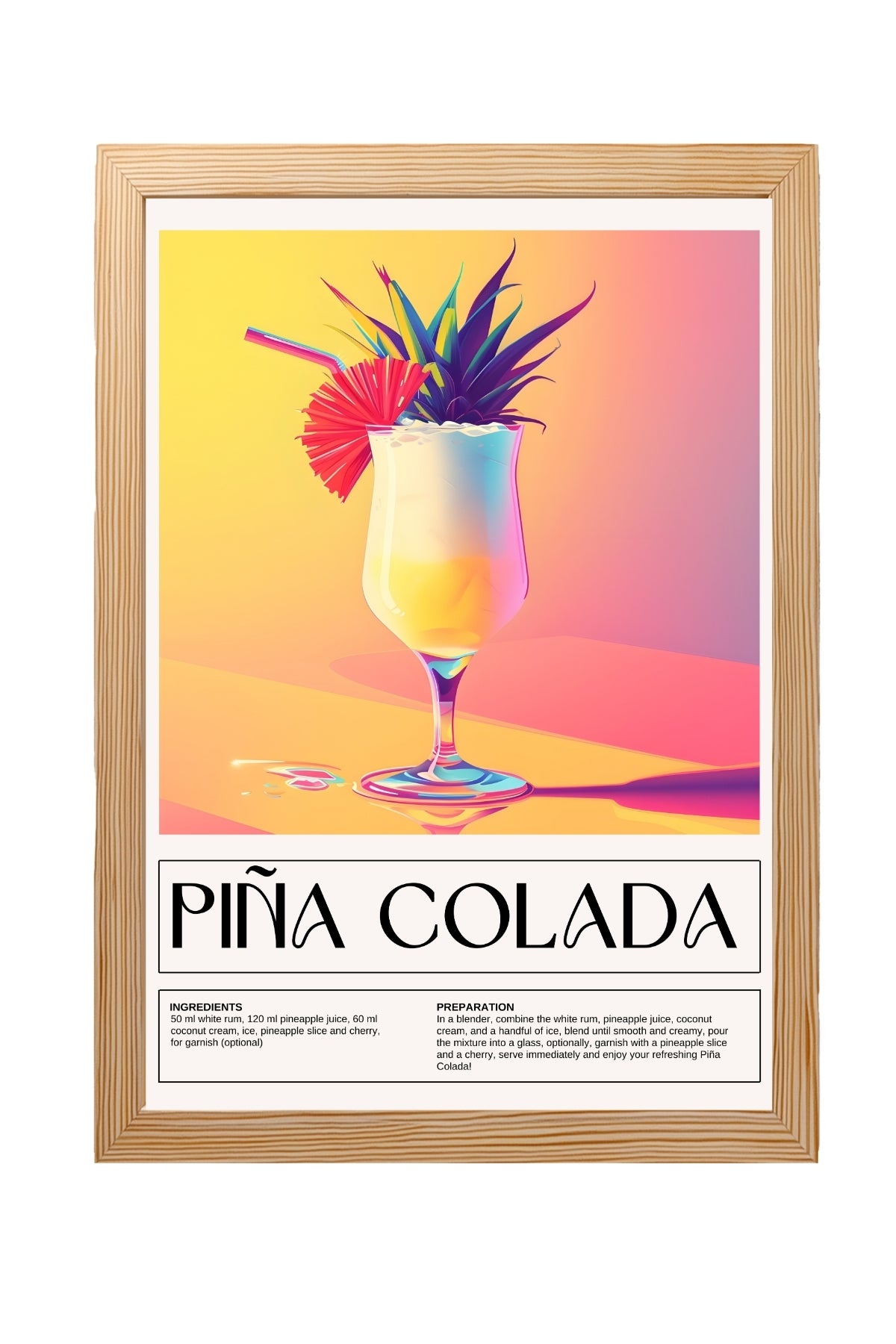 Pina Colada Wall Art Print — Tropical Coconut Rum Cocktail Poster