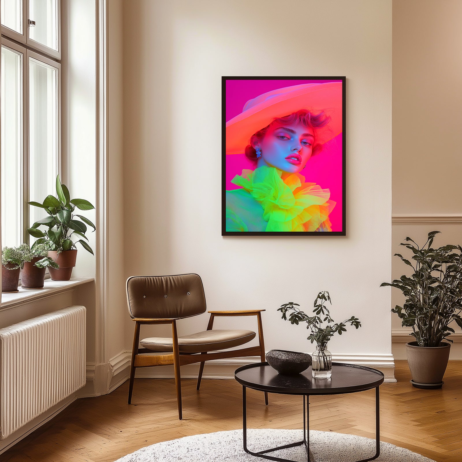 Hat and Hues Wall Art Print — Neon Pop Portrait Poster