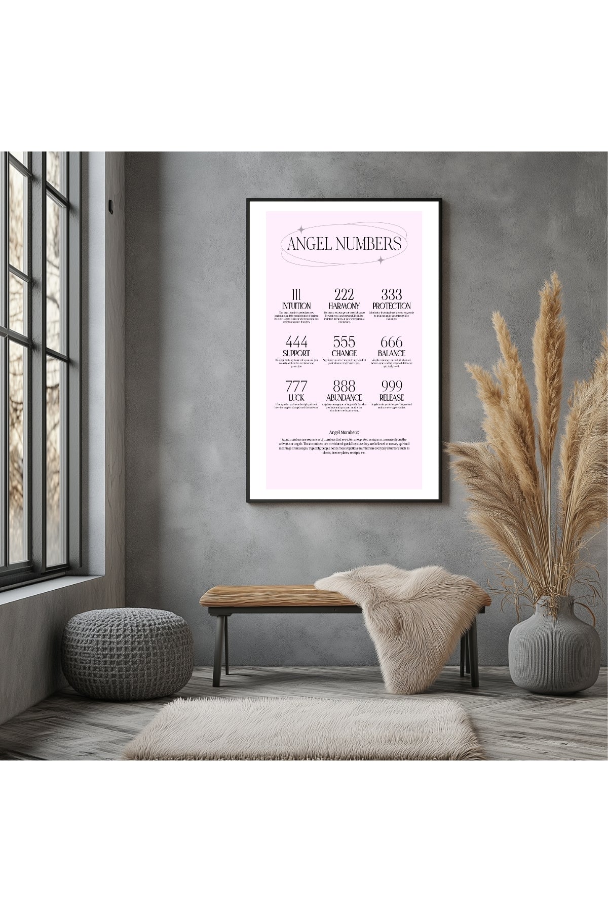 Angel Numbers Wall Art Print — 111 222 333 Manifestation Poster